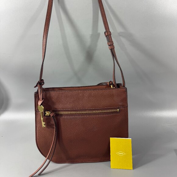 New Fossil Brown Leather Crossbody Bag - Picture 1 of 15